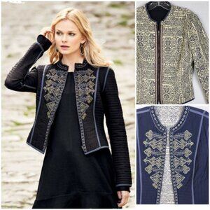 Peruvian Connection Medina Reversible Jacket Quilted Ethnic Embroidery Full Zip